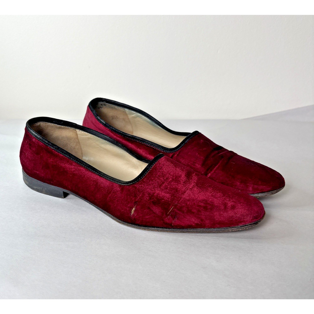 Salvatore Ferragamo Womens‎ Red Velvet Loafers 7 Designer Dark Romantic Gothic - Picture 2 of 11